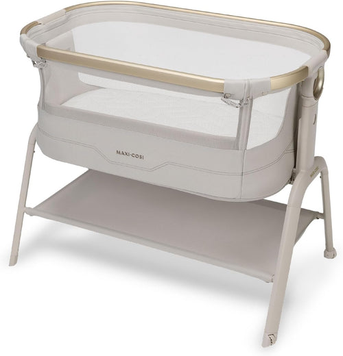 Maxi Cosi Iora² Co-Sleeping Bassinet, 0–6 Months (9 kg), Foldable & Lightweight Baby Bedside Crib, 5 cm CloudCore mattress, 5 Height Levels, 2 Smooth Gliding Wheels, Easy Slide, Elegance Beige