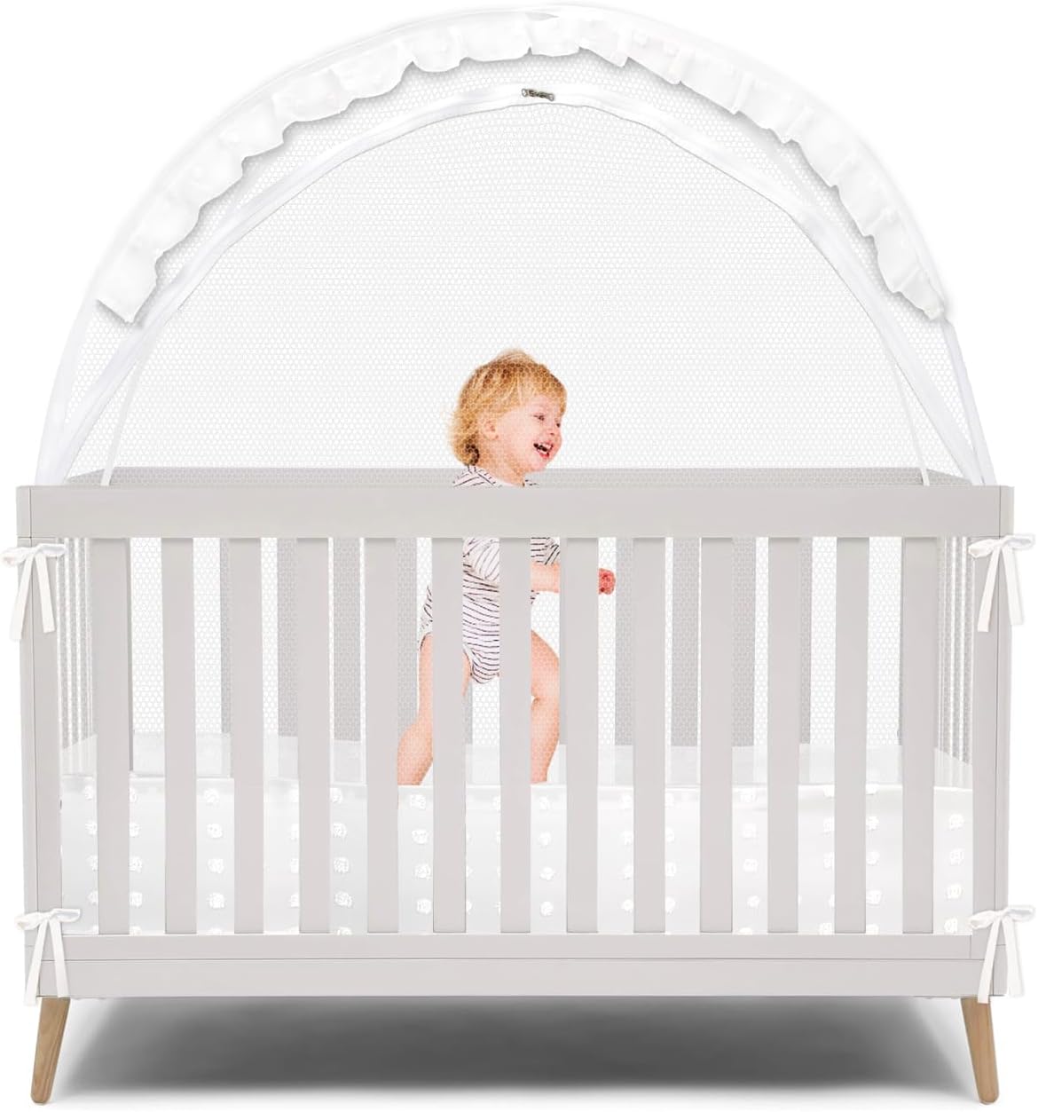 Wonder Space Elegant Baby Crib Net Tent - Minimalist Lace Design - Durable & Breathable Mesh to Keep Baby in & Stop Baby from Climbing Out - Mosquito & Insects Protection (Lace)