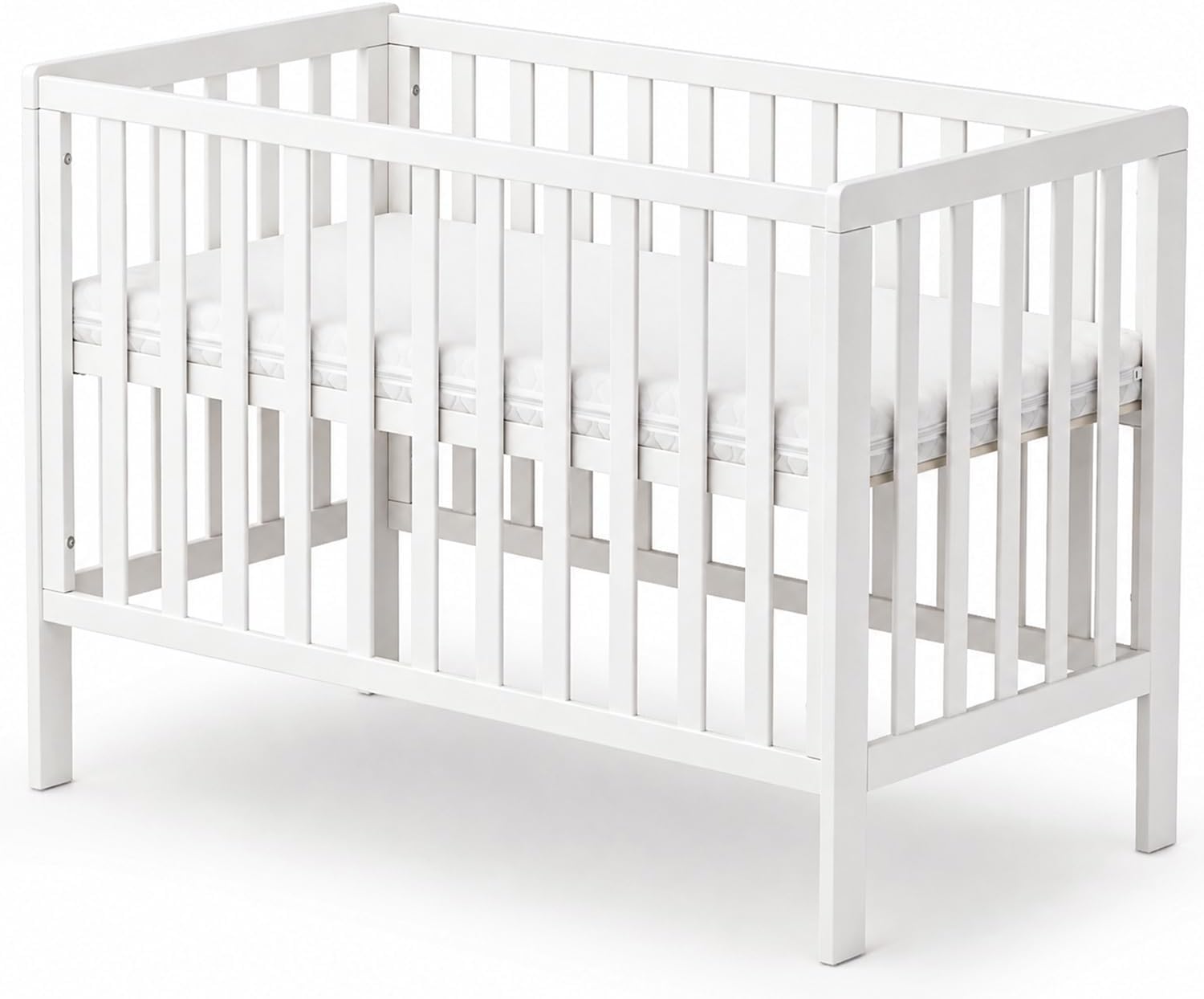 Wooden Baby Cot Bed With Deluxe Aloe Vera Mattress，Baby Crib，Convertible Cot，Baby Crib，3 Adjustable Bed Base Positions (120x60CM)