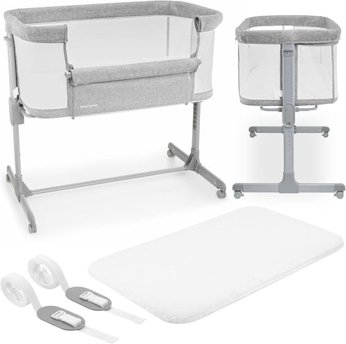 Next to me Crib 3 in 1 - Bedside Cots for Babies - Baby Bassinet with Breathable Mesh - Baby Cot with Mattress Included - 7 Height Levels - Wheels & Removable Side Panel - Suitable up to 9kg